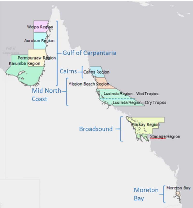 Map of the sampling regions for king threadfin.