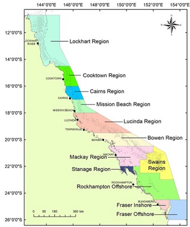 Map showing the areas of Queensland where the pearl perch stock is monitored. 