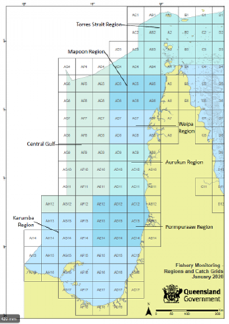 Map showing the areas in the Gulf of Carpentaria where Spanish mackerel stock is monitored.